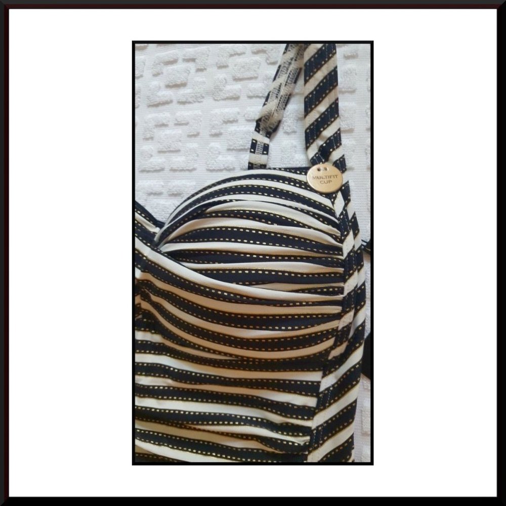 NWT NIP TUCK Ahoy Joanne Bond Eye Shirred NAVY SILVER FOIL Stripe Swimsuit/Sz 8 - Picture 5 of 10